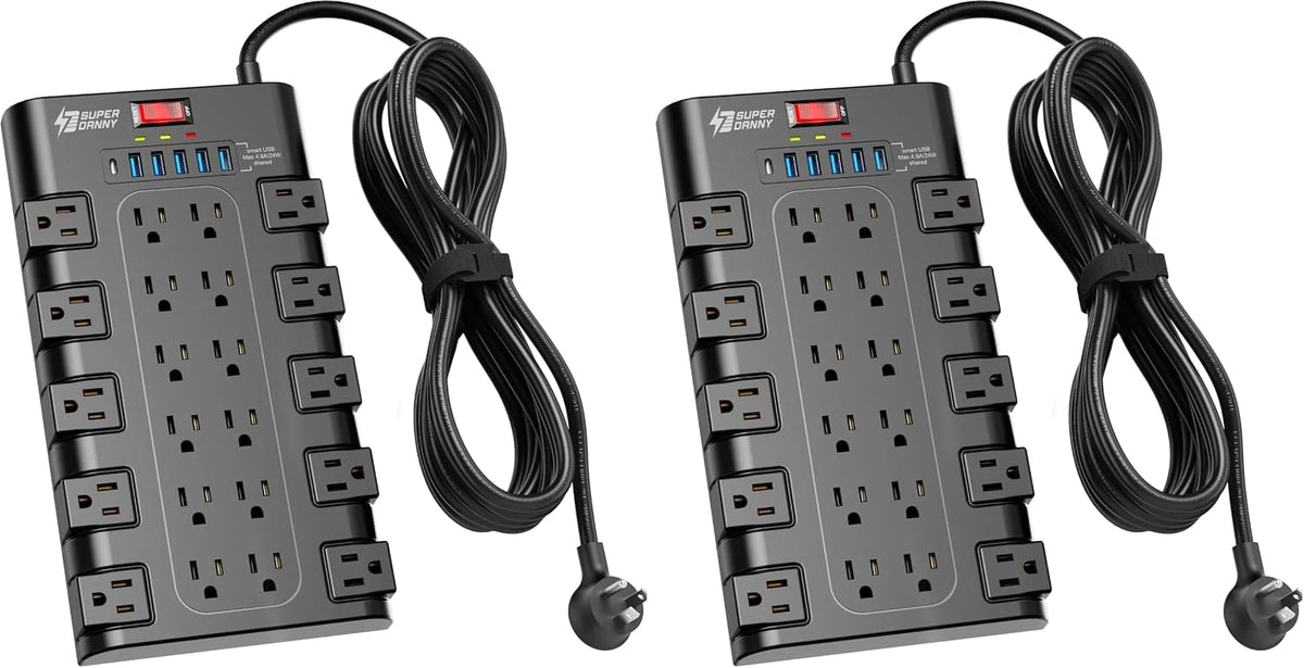 SUPERDANNY Power Strip Surge Protector, 22 AC 6 USB, 2100J, 6.5Ft,1875W/15A