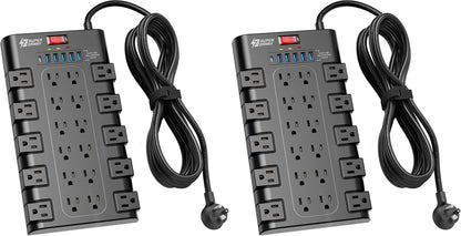 SUPERDANNY Power Strip Surge Protector, 22 AC 6 USB, 2100J, 6.5Ft,1875W/15A