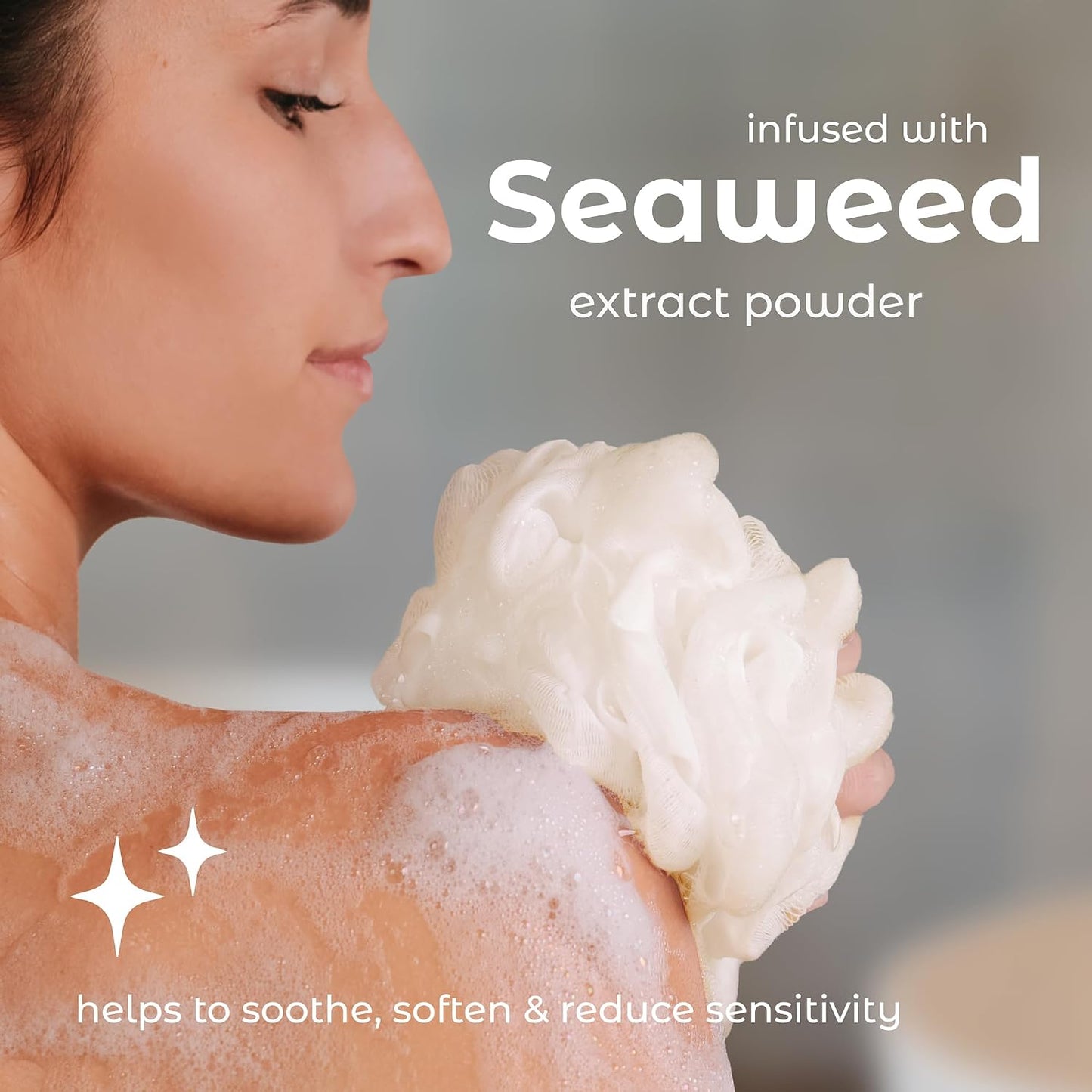 MainBasics Bath Shower Loofah Sponge Pouf Body Scrubber Exfoliator Body Wash Sponge (Set of 3, Airy Blossom)