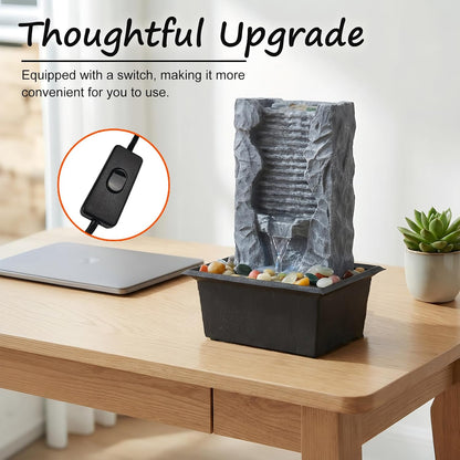 Tabletop Water Fountain Indoor, Resin Waterfall Fountain for Stress Relief and Meditation, Calming Office Desk Home Décor, Zen Relaxation Gift for Friend Office Boss, Excellent Housewarming Gift