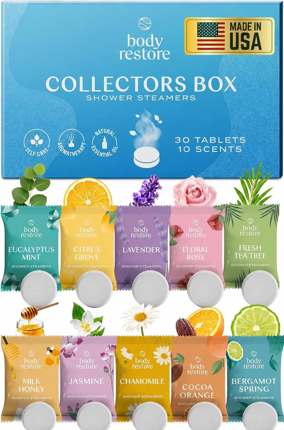 Body Restore Shower Steamers Aromatherapy 6 Pack – Fathers Day Gift for Dad, Birthday Gifts for Women & Men, Spa Stress Relief & Relaxation Self Care Gifts – Premium Clarity Essential Oil Tablets