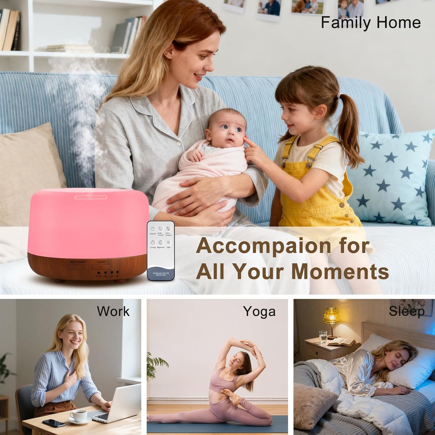 300ML Essential Oil Diffuser, Remote Control Ultrasonic Aromatherapy Oil Diffusers Cool Mist Humidifier, Waterless Auto-Off and 7 LED Light Colors for Bedroom, Yoga, SPA, Baby