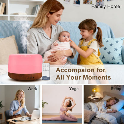 300ML Essential Oil Diffuser, Remote Control Ultrasonic Aromatherapy Oil Diffusers Cool Mist Humidifier, Waterless Auto-Off and 7 LED Light Colors for Bedroom, Yoga, SPA, Baby