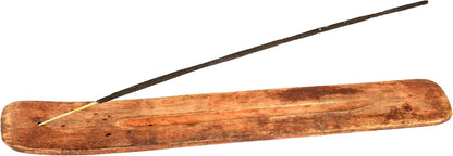 Wooden Incense Holder for Sticks with Inlays of Brass Crescent Moon 10 inches Long