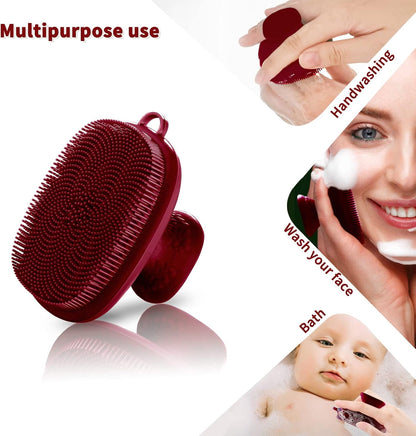 Back Scrubber for Shower & Face Scrubber, 2Pcs Silicone Exfoliating Brush Set with 17In Long Handle, Soft Body & Facial Cleansing Scrubber for Men Women