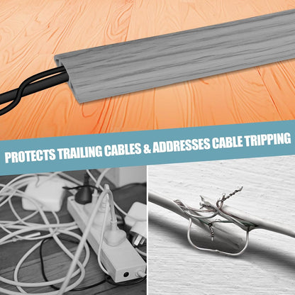 Floor Cord Cover Self Adhesive Cord Hider,10FT Cable Management, Extension Strip Protector for Wires, Prevent Cable Trips for Offices, Gyms, Exhibitions Cavity 0.39"(W) x 0.27"(H) BrownWood