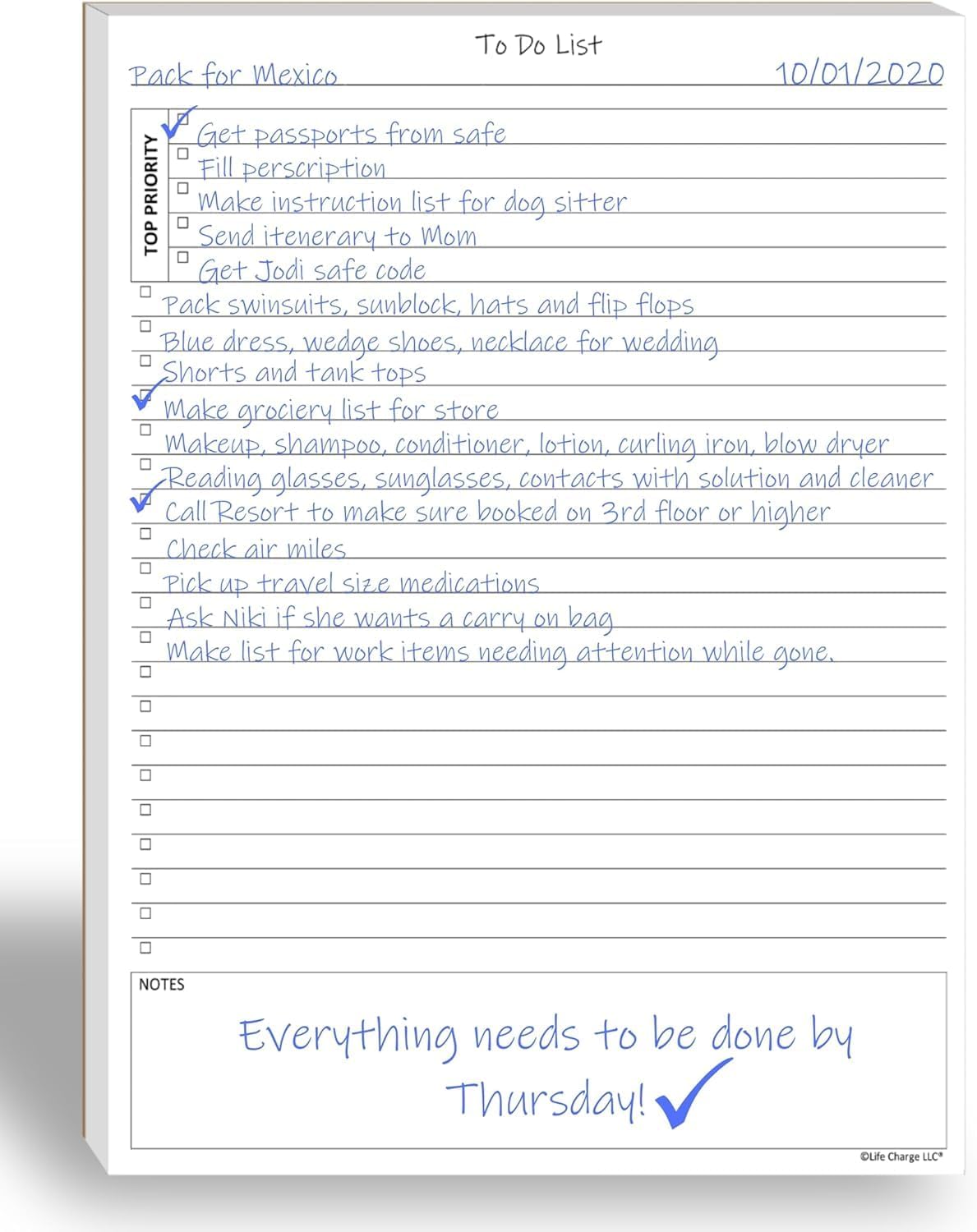 Life Charge Weekly Planner Notepad for Work & Home, Weekly To Do List Pad with Daily Checklist, Priority & Notes, 60 Pages, 8.5 x 11 Letter, Landscape