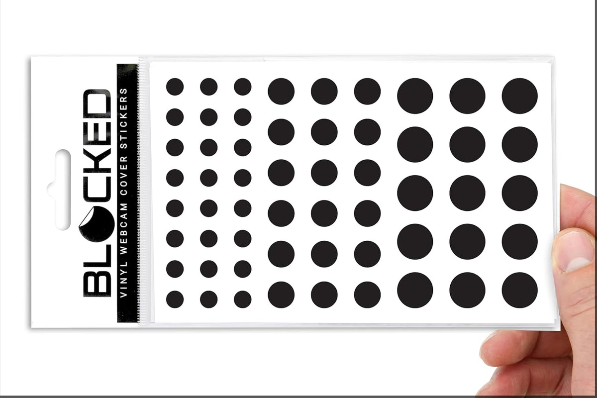 Blocked Original Vinyl Webcam Cover Stickers | Restickable & Stackable Privacy Covers | for All Camera-endable Devices | 3-Sizes | 57 Black Tabbed (Muted Matte)
