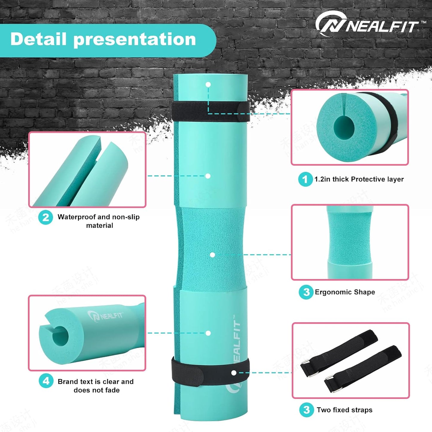 NEALFIT Barbell Pad Squat Pad for Squats—Squat Bar Pad—Great for Weightlifting,Lunges and Hip Thrusts—Foam Sponge Pad—Fit Standard and Olympic Bars Perfectly