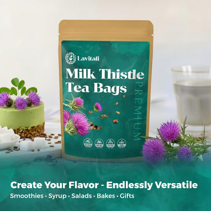 Lavitali, Milk Thistle Tea Bags | 60 bags, 100% Pure Herbal Tea | Caffeine-Free, Antioxidant-Rich, Eco-Friendly Filter Bags | Daily Natural Botanical, Hot or Iced Herbal Infusion