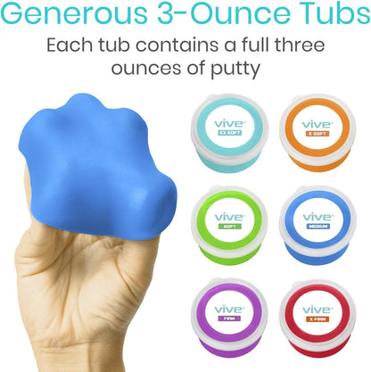 Vive Therapy Putty (6 Pack) - Putty for Hand - Stress Putty for Adults - Exercise Putty for Rehab, Finger, Grip Strength Resistance - Sensory Putty and Therapy Occupational Clay - 3 Ounces