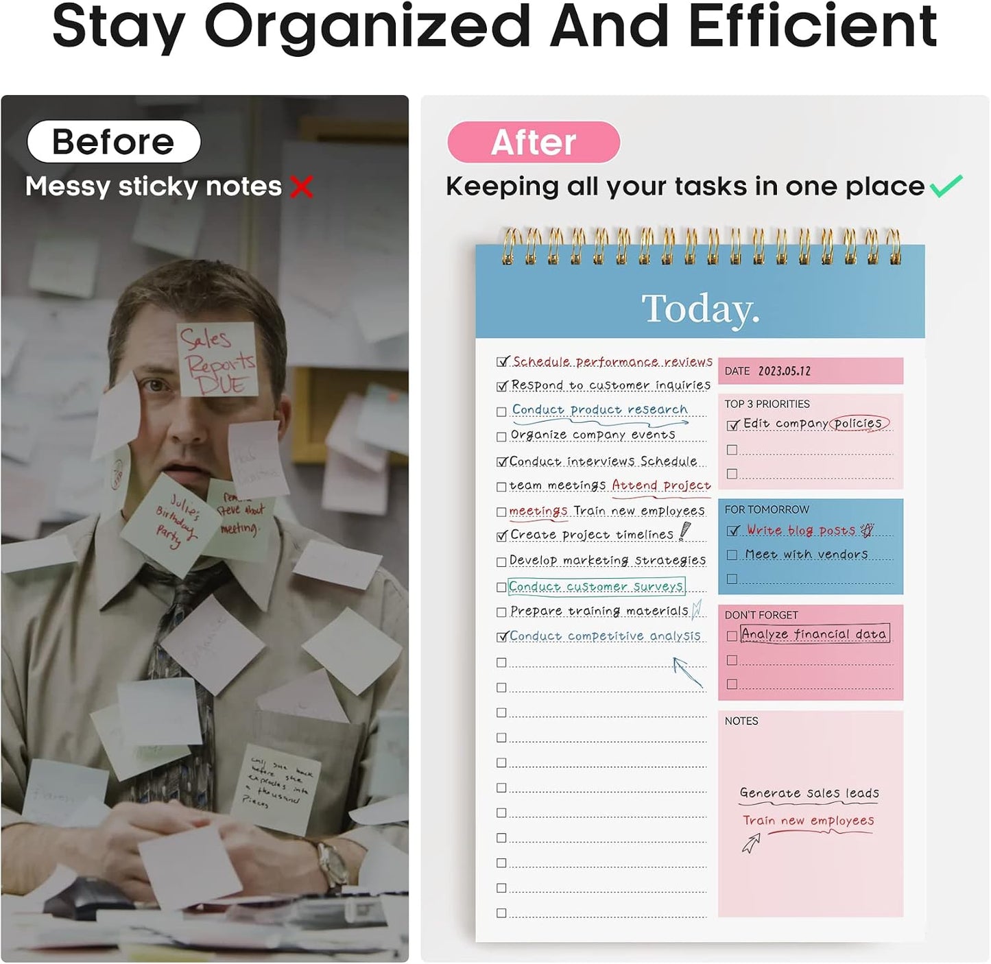 Taja To Do List Notepad - To Do List Notebook for Work with 52 Sheets, 9.8" x 6.5", Undated Daily Planner Perfect for Daily Tasks and Goal Setting, Notepad Suitable for Office, Home & School - Violet Dream