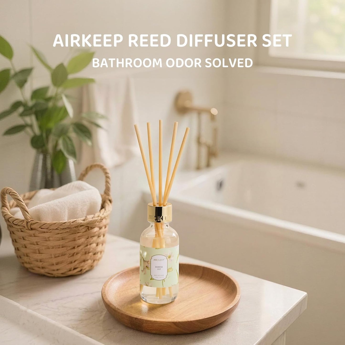 Airkeep Reed Diffuser Oil Set with Reed Sticks,Citrus Aromatherapy Oil Scent Diffuser for Home Office Bathroom Decoration Perfume and Gifts 3.38oz/100ml