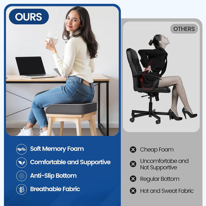 SweetSlubr Seat Cushion for Tailbone Pain Relief, Office Chair Cushion, Chair Pad, Memory Foam Large Cushion with Non-Slip Cover for Soft Support at Office Chair, Car Seat, Airplane, Black/Large