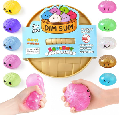 Dumpling Squishies, Giant Dumpling Mystery Box, Colorful Dumplings Stress Balls Fidget Sensory Toy, Stocking Stuffers with Food Steamer Stretchy Desk Toys (Pink)