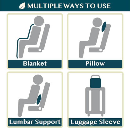 PAVILIA Travel Blanket Airplane Compact Pillow with Bag for Flights, Navy