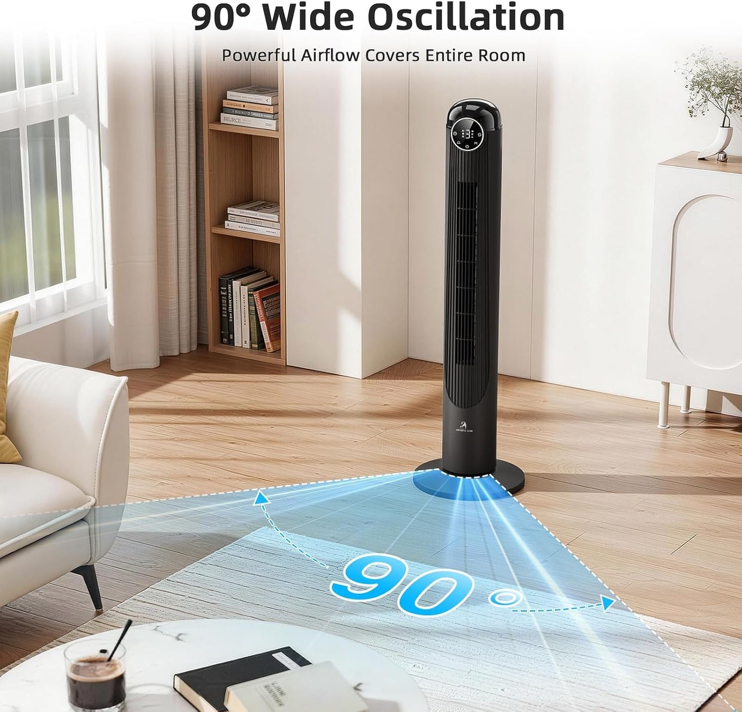 Antarctic Star T36 Tower Fan-36 Inch, Bladeless Oscillating Fan with Remote, 6 Speeds & 4 Modes, LED Display, 9H Timer, Quiet Floor Standing Fan for Bedroom Living Room Office, Pink