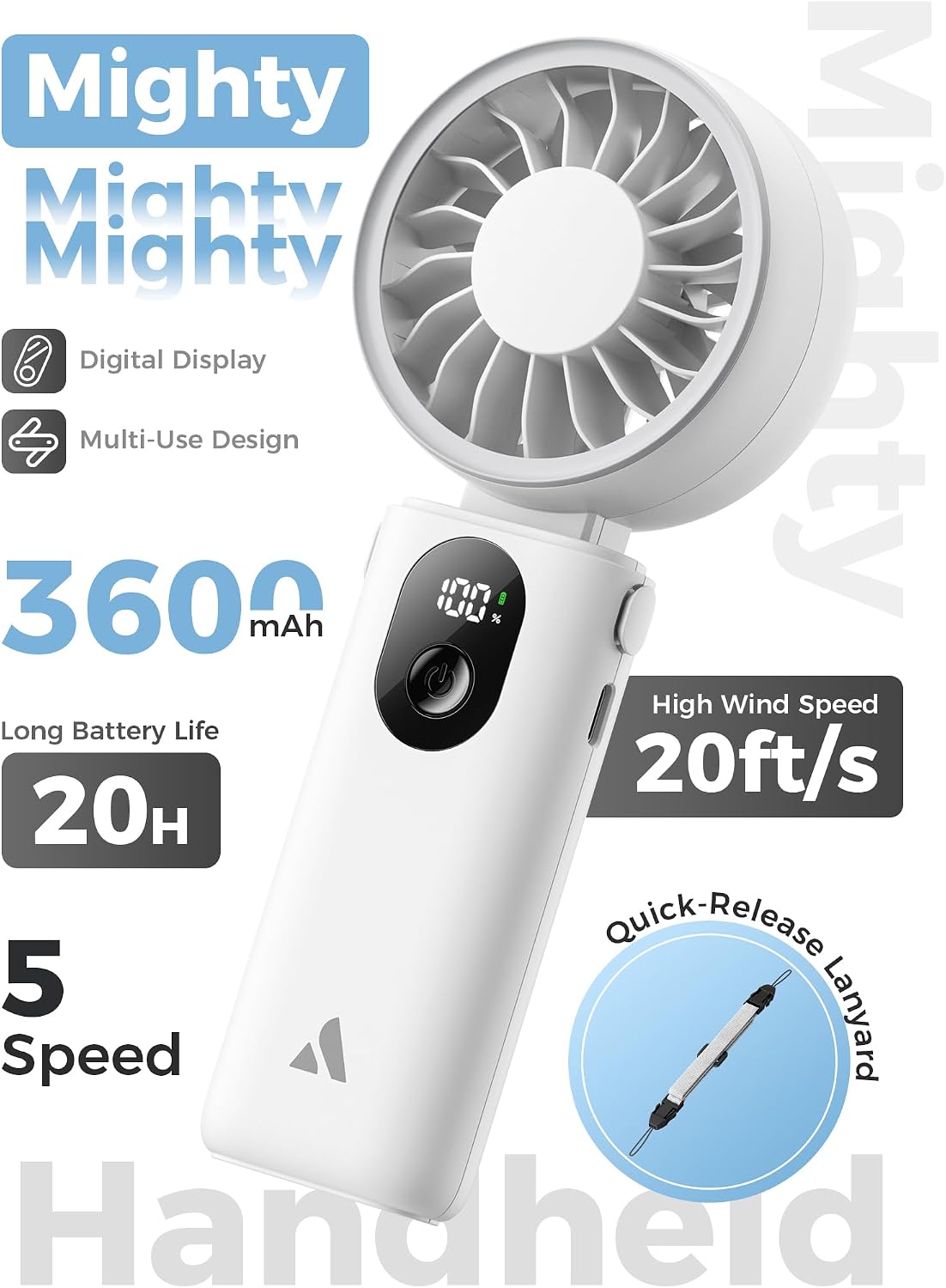Aecooly Mighty Portable Handheld Fan | 20H Max Cooling | 3 Flexible Modes