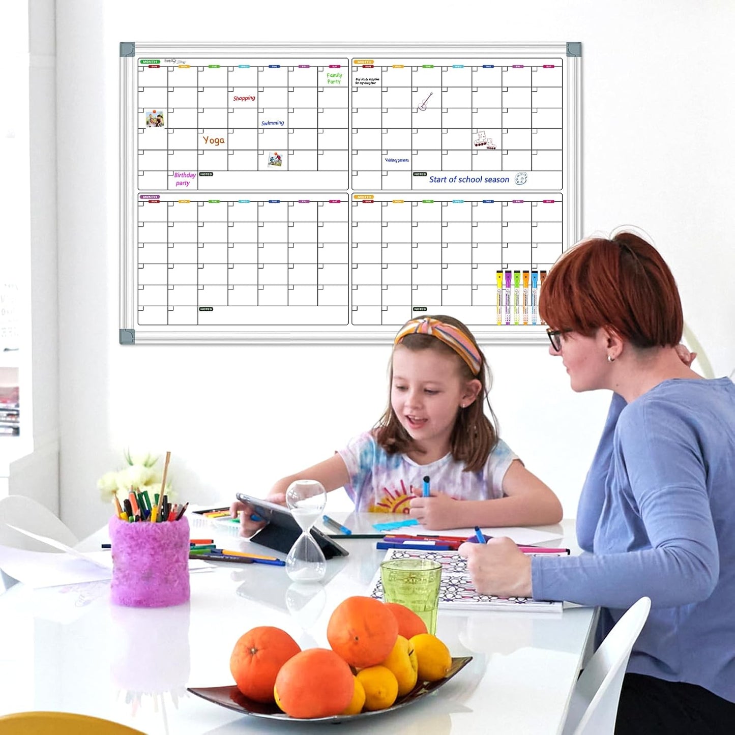 Calendar Whiteboard for Wall 36" x 24", 4 Month Magnetic Calendar Dry Erase Board, Planning Board Bulletin Board Portable Board for Office, School, Home Organization