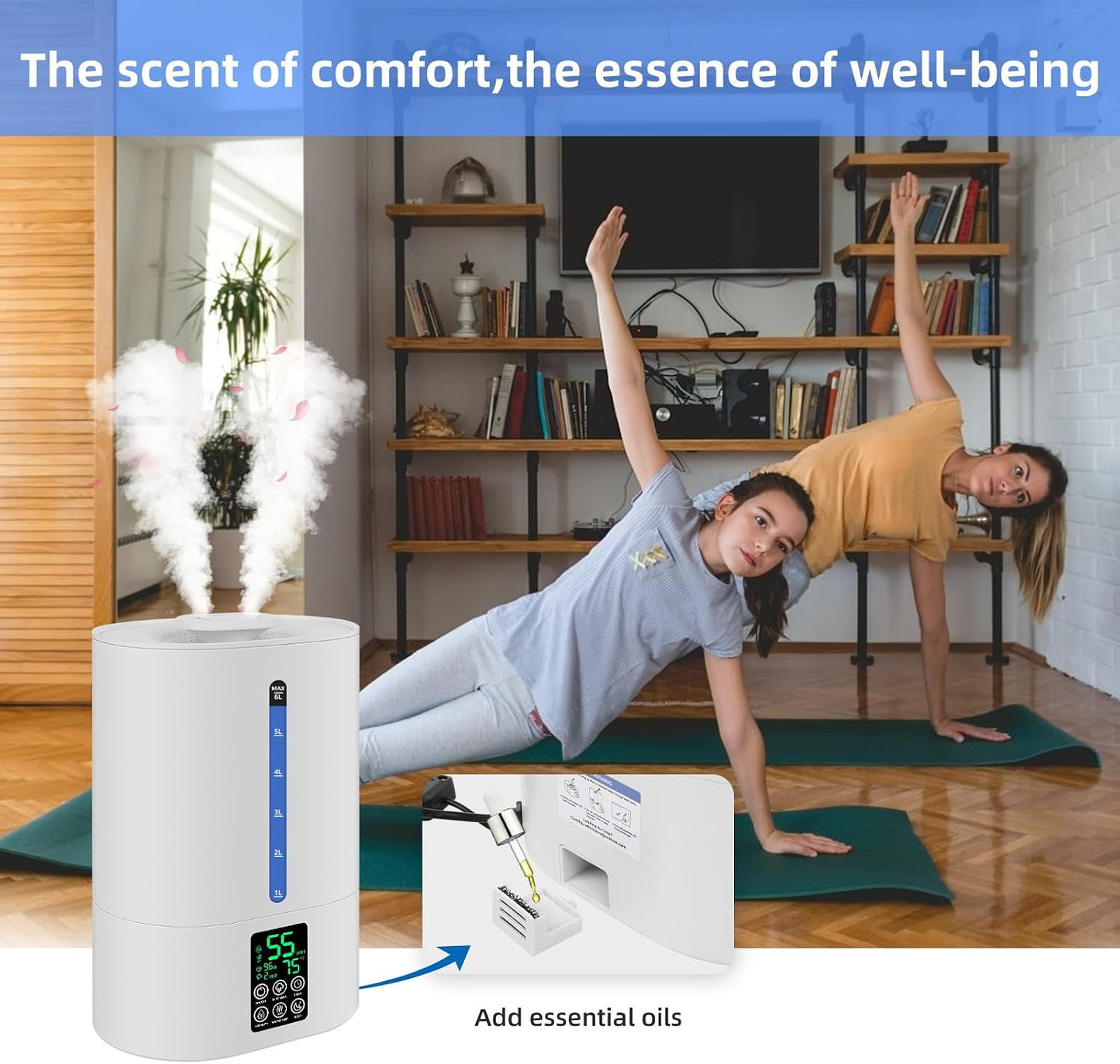 Coolfiqu 6L Humidifiers for Bedroom Large Room Home,Cool and Warm Humidifier for Baby and Plants Hot Mist Top Fill Desk Humidifiers Oil Diffuser,Quiet,Adjustable Mist,360°Nozzle-Black(2026 Upgraded)