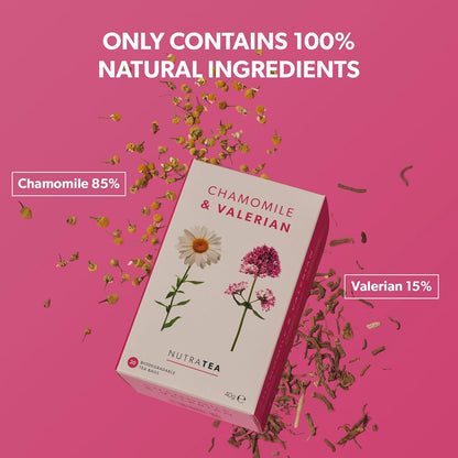 NutraTea Chamomile & Valerian Tea - Bedtime and Night Time Tea - 20 Individually Wrapped Bags (1 Pack)