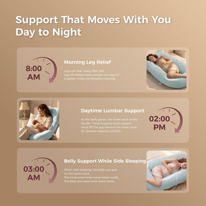 Momcozy Pregnancy Pillows with Cooling Cover, U-Shaped Full Body Maternity Pillow for Side Sleepers 57 Inch - Support for Back, Hip, Belly, Legs for Pregnant Women