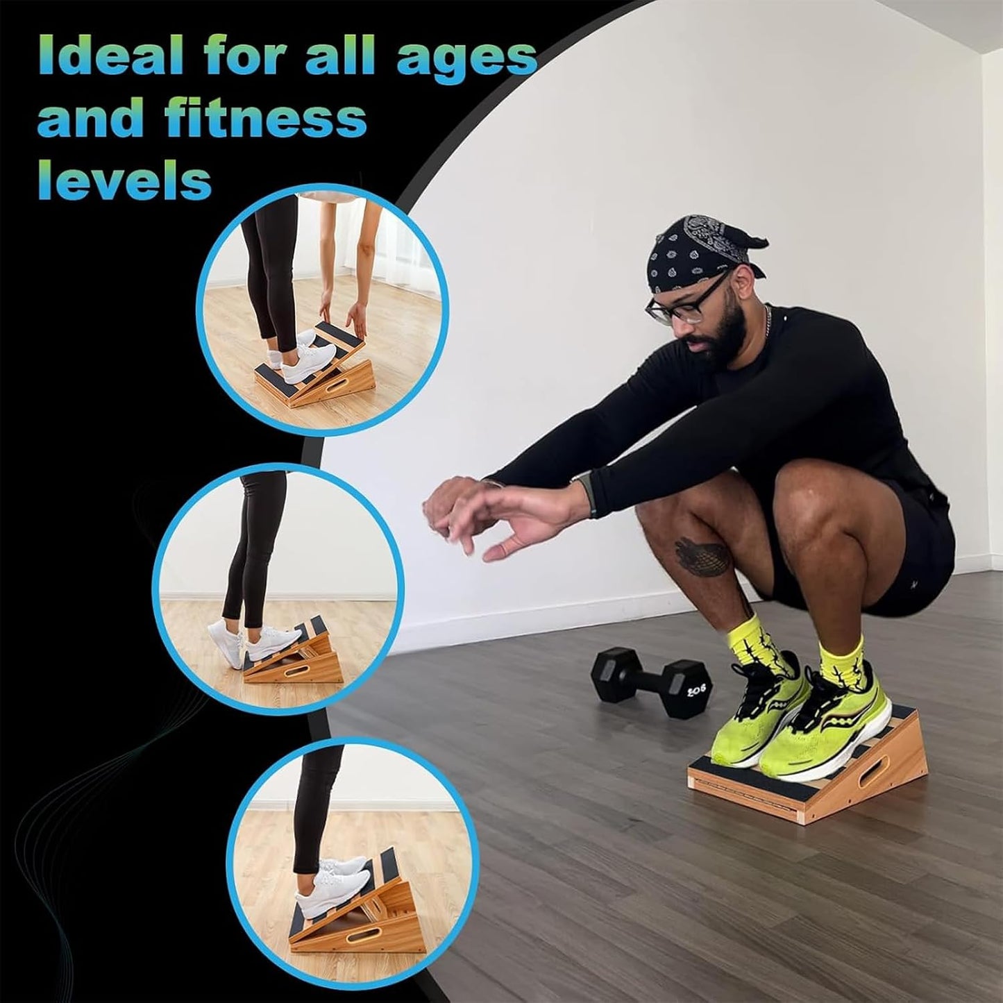 StrongTek Professional Wooden Slant Board, Adjustable Incline Board, and Calf Stretcher, Stretch Board - Extra Side-Handle Design for Portability, Full-Coverage