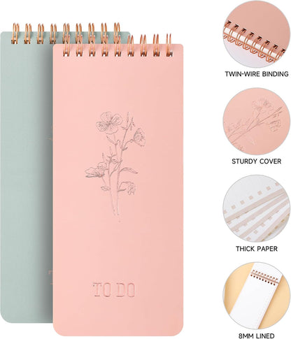 To Do List Notepad Set - 3-Pack, To Do List Notebook, Shopping List Notepads,Dated Pages & Checklist Layout, Portable Spiral Bound for To-Do Lists & Goals