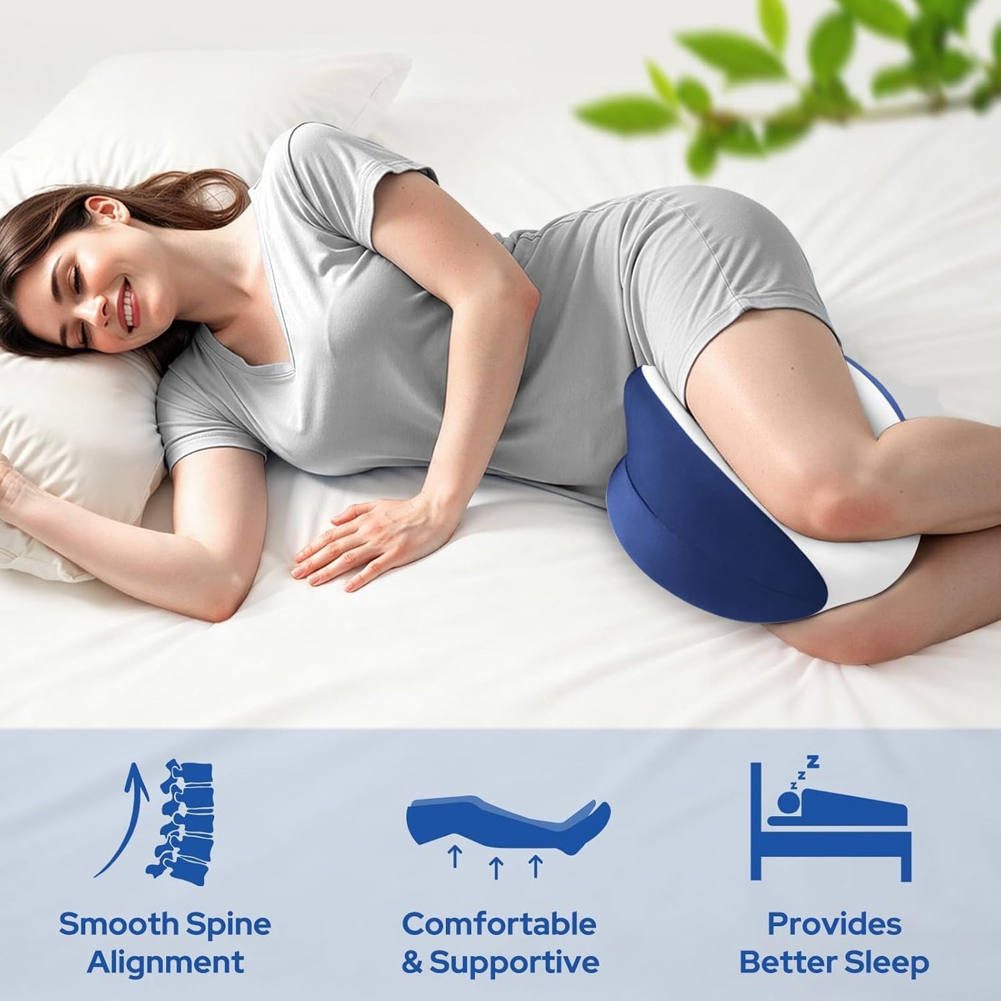 Knee Pillow for Side Sleepers, Leg Pillow for Side Sleeping, Heart-Shape Memory Foam Knee Wedge Pillow, Leg Elevating Pillow for Knees, Hip, Joints, Between Legs, Blue