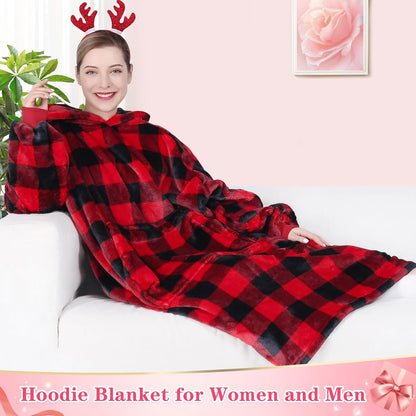 Waitu Wearable Blanket Sweatshirt Gifts for Women and Men, Warm and Cozy Giant Blanket Hoodie, Thick Flannel Blanket with Sleeves and Giant Pocket - Dark Gray