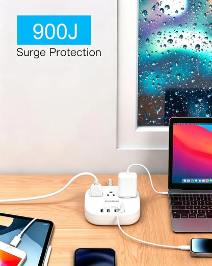 Travel Essentials, 22.5W/4.5A Flat Plug Power Strip, 6 Ft Extension Cord