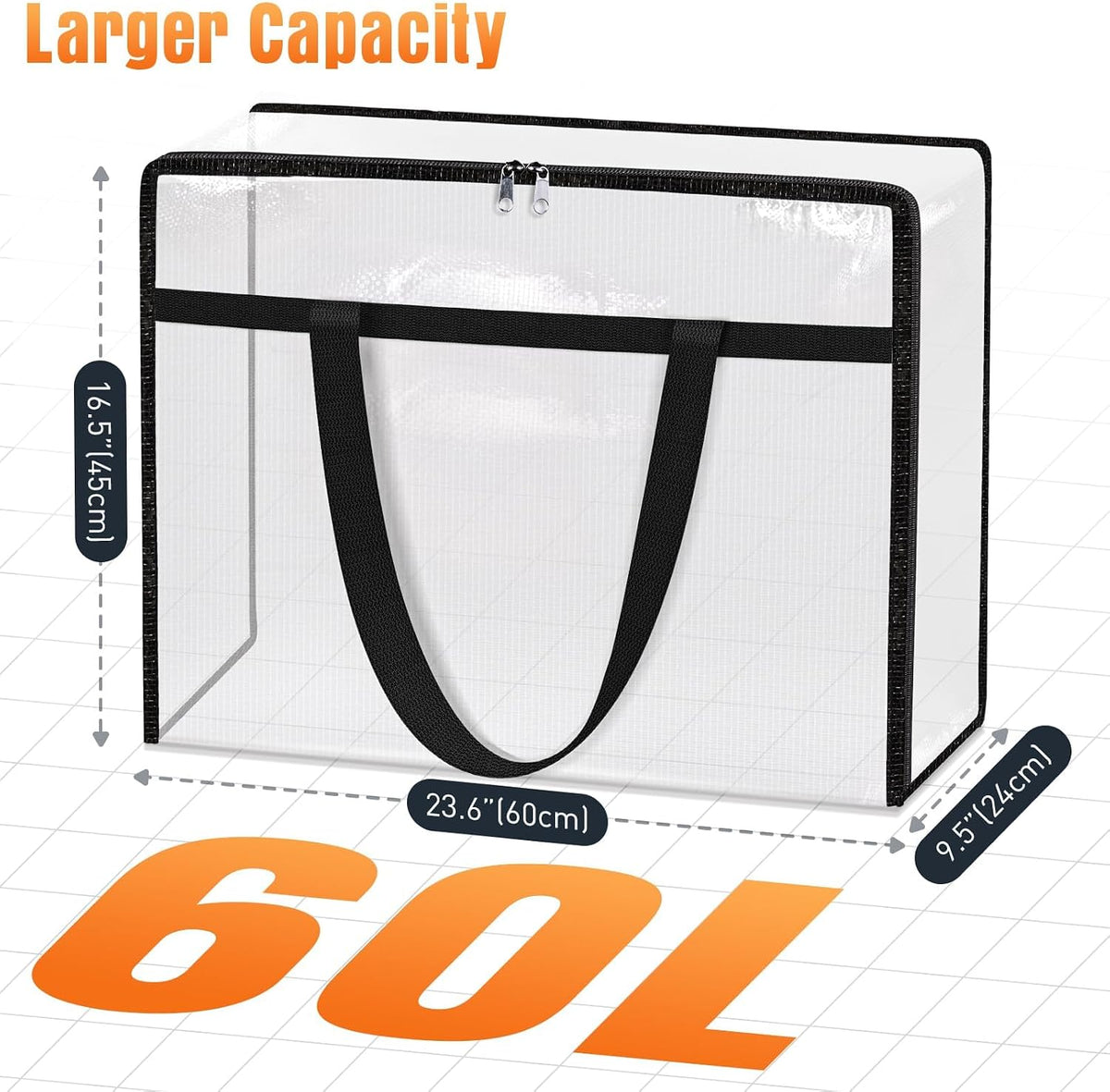 60L Clear Under Bed Storage Containers, Large Clothes Storage Bags