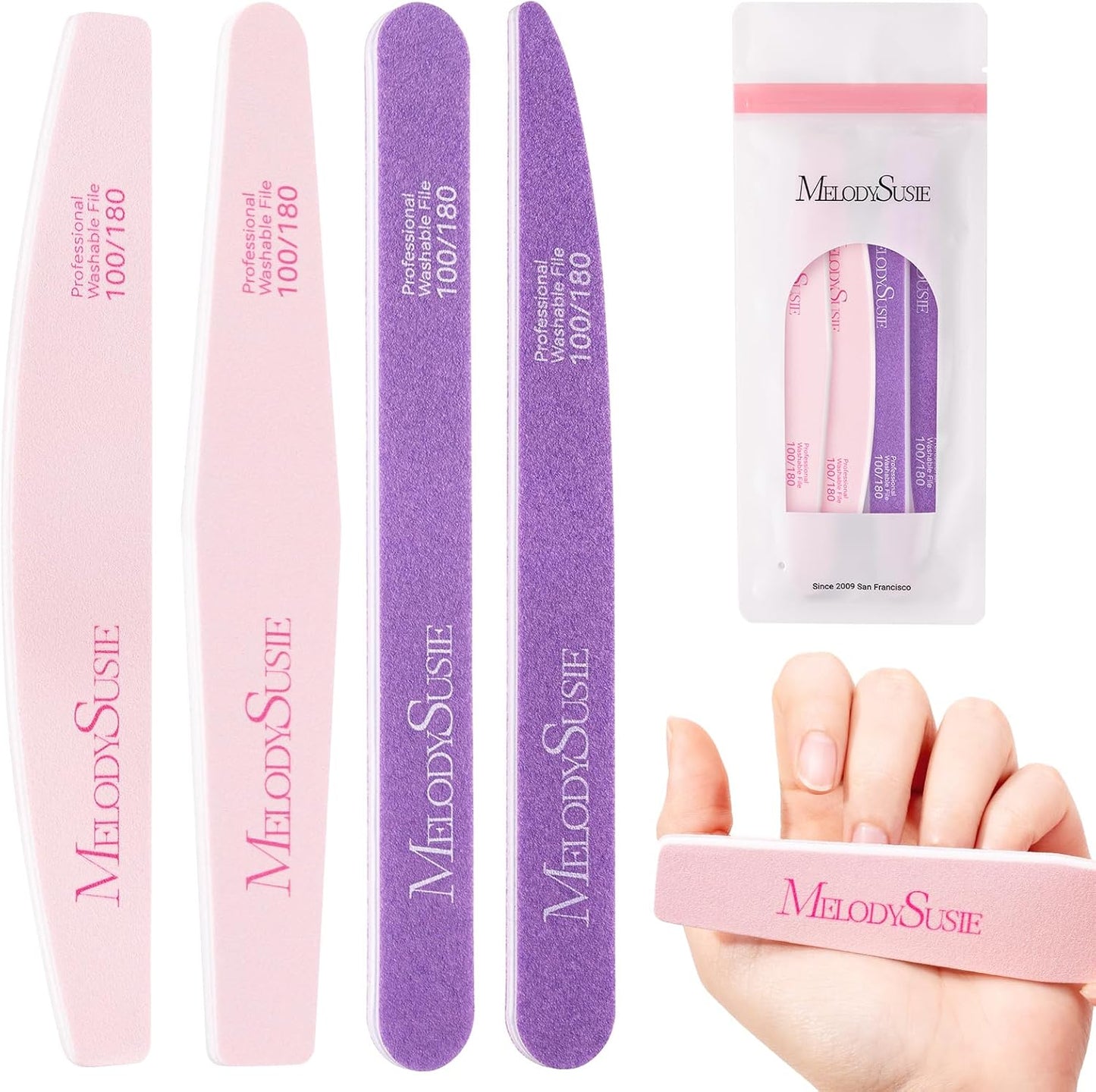 MelodySusie 16Pcs Professional Nail Buffer Kit,Nail Files and Buffers,Nail Buffer Block,Nail Brush, Nail File Buffers Kit for Natural Nails,DIY,Home Use,Salon（100/180 Grit）