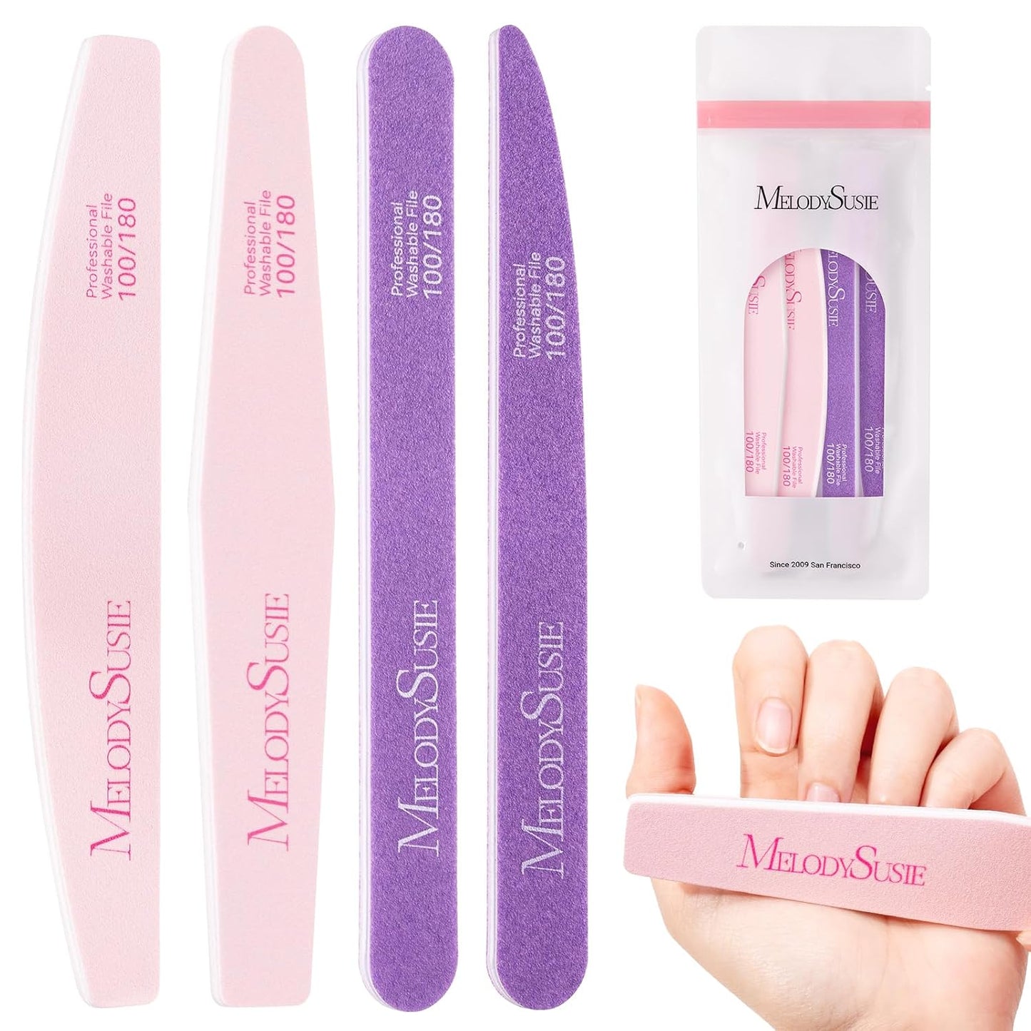 MelodySusie 16Pcs Professional Nail Buffer Kit,Nail Files and Buffers,Nail Buffer Block,Nail Brush, Nail File Buffers Kit for Natural Nails,DIY,Home Use,Salon（100/180 Grit）