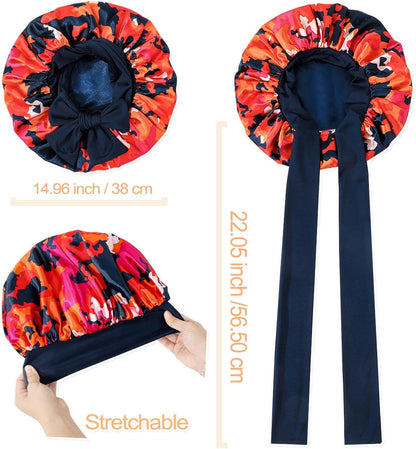GDTOGRT Satin Silk Bonnet for Sleeping Women - Double Layer Sleep Hair Bonnets Caps for Curly Braid Hair with Tie Band