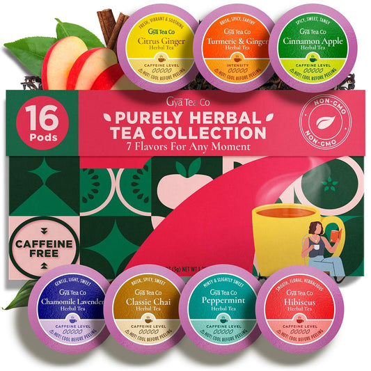 Purely Herbal Tea Pod Gift Set (16 Count) - 7 Flavors Assorted Variety Pack