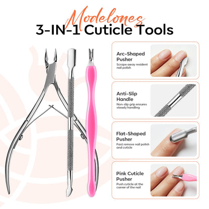 Modelones Cuticle Remover Kit Cuticle Remover Liquid & Cuticle Oil Pen Nail Kit w/Cuticle Trimmer Nail Stuff & File Cuticle Pusher & Nippers Manicure Kit for Women Nail Tools Manicure Set Nail Care