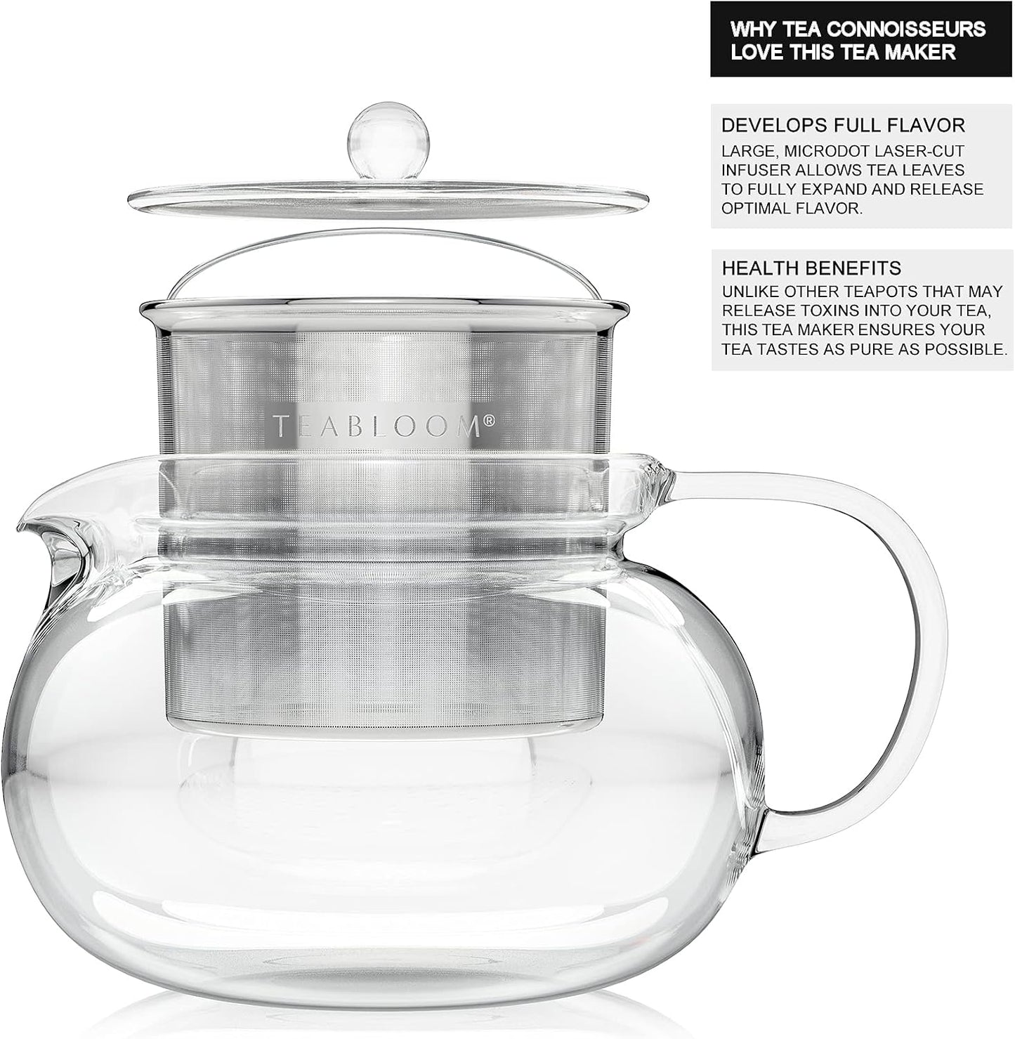 Teabloom Kyoto 2-in-1 Tea Kettle and Tea Maker – Glass Teapot with Removable Loose Tea Infuser – Tea Connoisseur's Choice