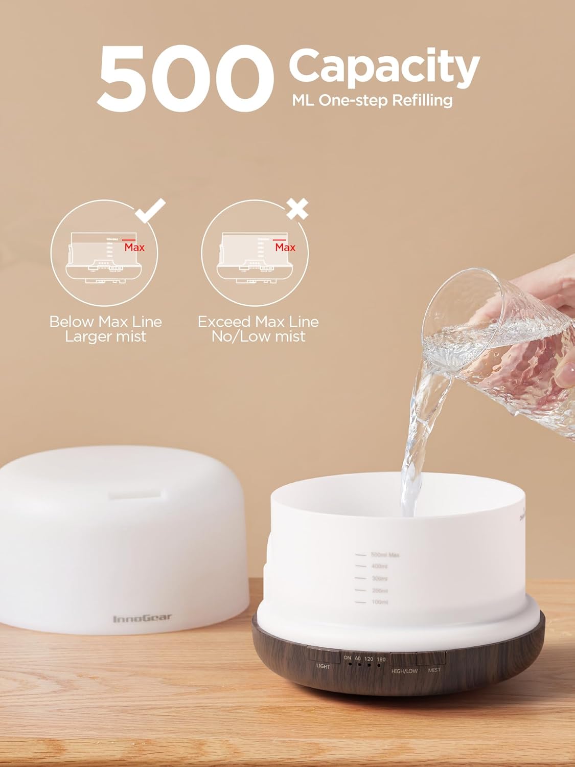 InnoGear 500ml Essential Oil Diffuser with Remote Control, Premium Ultrasonic Aromatherapy Diffusers Mother's Gift Scent Humidifier Vaporizer Auto-Off Timer for Large Room Home, Yellow