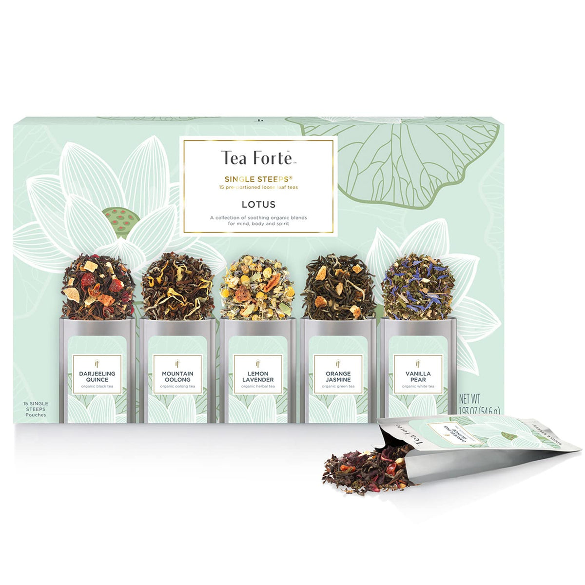 Tea Forte Single Steeps Tea Sampler, 15 Loose Leaf Pouches