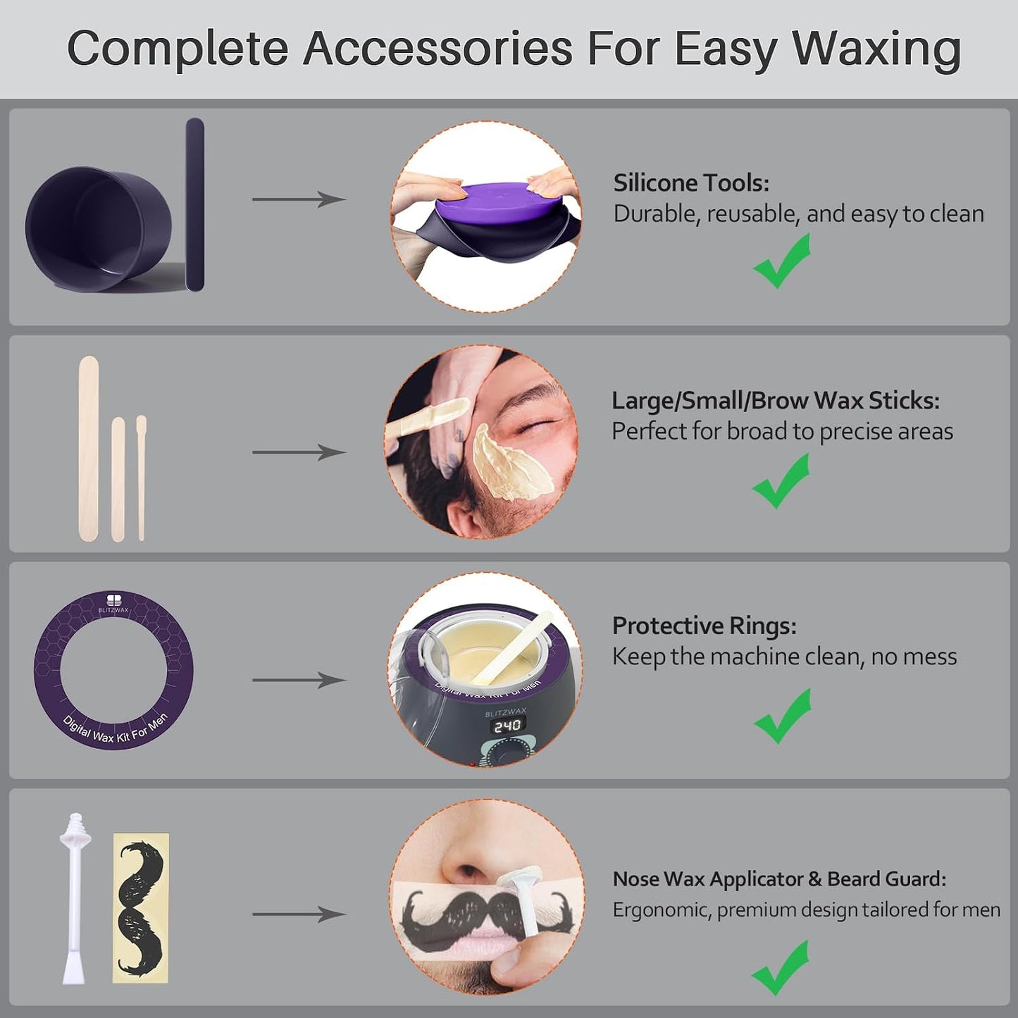 BLITZWAX Brazilian and Bikini Waxing Kit for Women, Hard Wax Warmer for Face, Legs and Body, At Home Hair Removal Kit, Beginner Friendly, Digital Fast Heating, 51 Wax Items