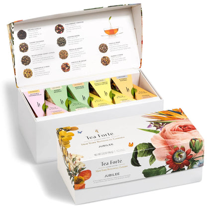 Tea Forte Premium Presentation Box Gift Set Sampler, 20 Count, Assorted Blends Individually Wrapped Handcrafted Pyramid Infuser Bags, Jubilee Tea