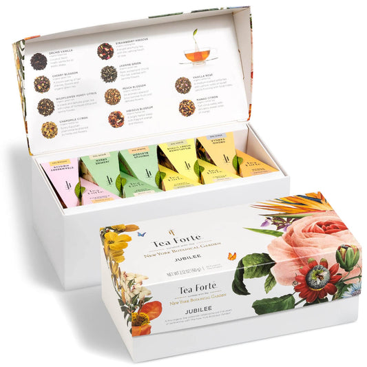 Tea Forte Premium Presentation Box Gift Set Sampler, 20 Count, Assorted Blends Individually Wrapped Handcrafted Pyramid Infuser Bags, Jubilee Tea