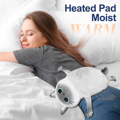 Microwave Heating Pad for Pain Relief, 17" x 9" Microwavable Heating Pads for Cramps, Back Pain, Neck Shoulder, Muscles, Knee, Joints, Natural Heat Pack Moist Heat, Black Cat