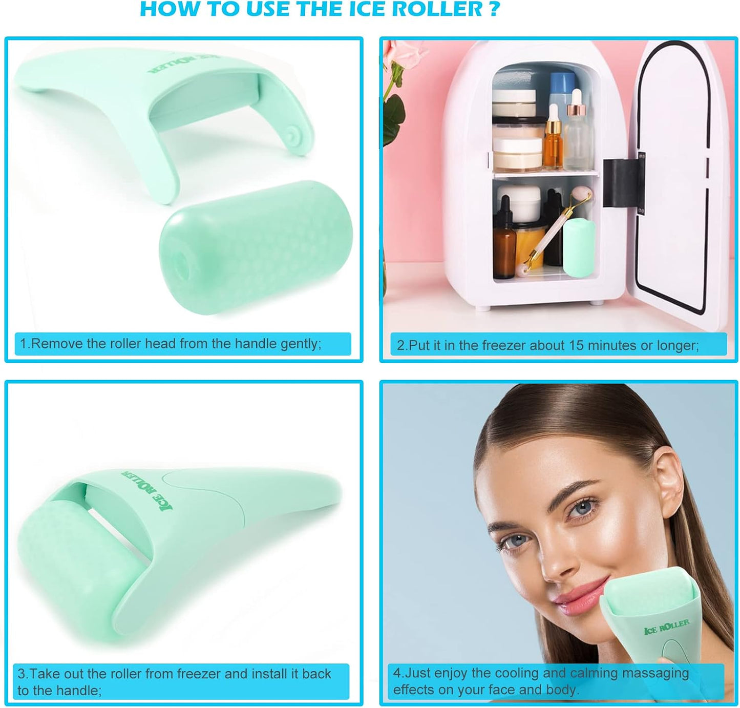 2 Pack Ice Roller for Face and Body Massage, Facial Roller Skin Care Tool for Reduce Wrinkles and Puffiness, Migraine Pain Relief and Skin Tighten, Cold Therapy for Cooling and Calming.(Pink+Green)