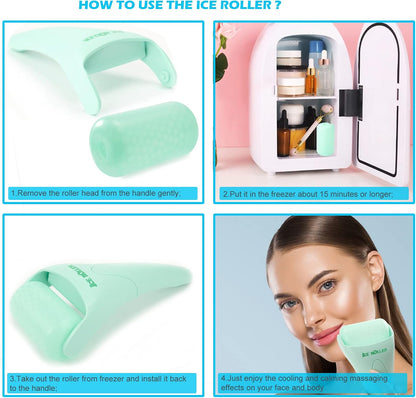 2 Pack Ice Roller for Face and Body Massage, Facial Roller Skin Care Tool for Reduce Wrinkles and Puffiness, Migraine Pain Relief and Skin Tighten, Cold Therapy for Cooling and Calming.(Pink+Green)