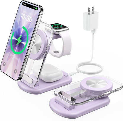 Mukiya 3 in 1 Magnetic Wireless Charging Station for Apple Devices