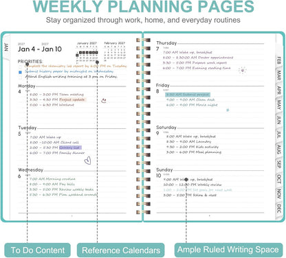 Planner 2026-2027, Weekly and Monthly Calendar Planner, JUL 2026 - JUN 2027 - Colors B