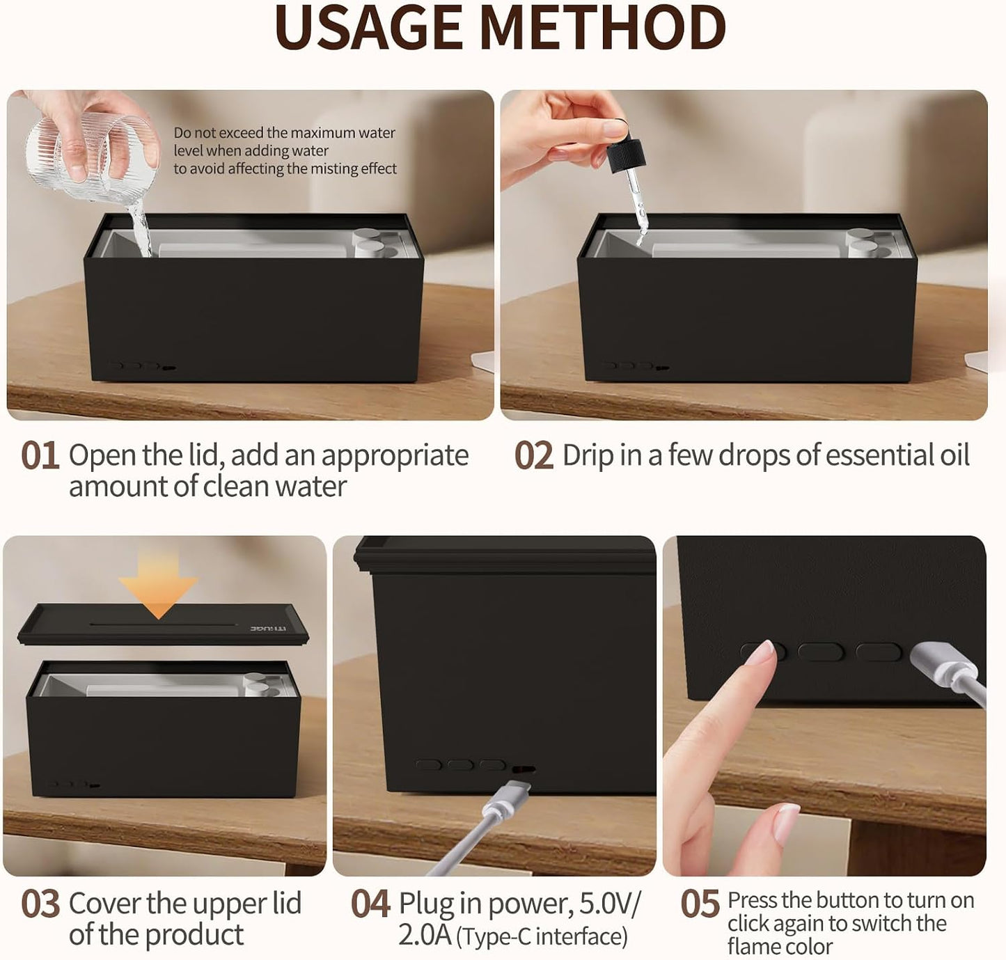 Fireplace Flame Essential Oil Diffuser, 280ml Aromatherapy Humidifier with Remote Control, 7 Color LED Lights, Ultrasonic Aroma Diffuser for Home Bedroom Office Yoga Spa, White