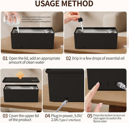 Fireplace Flame Essential Oil Diffuser, 280ml Aromatherapy Humidifier with Remote Control, 7 Color LED Lights, Ultrasonic Aroma Diffuser for Home Bedroom Office Yoga Spa, White